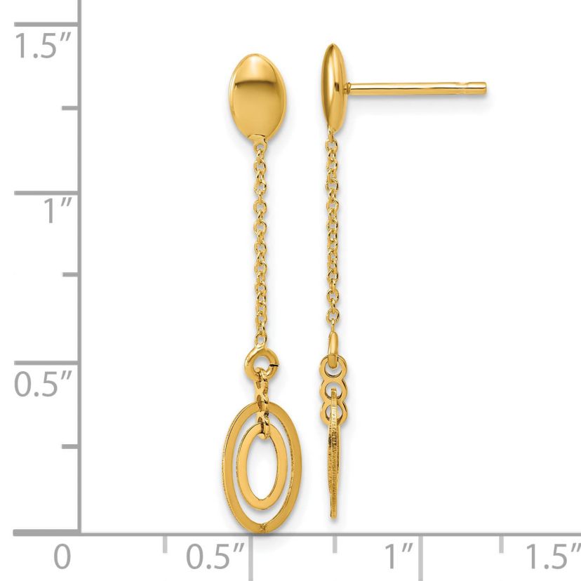 14K Yellow Gold Polished Fancy Oval Dangle Post Earrings