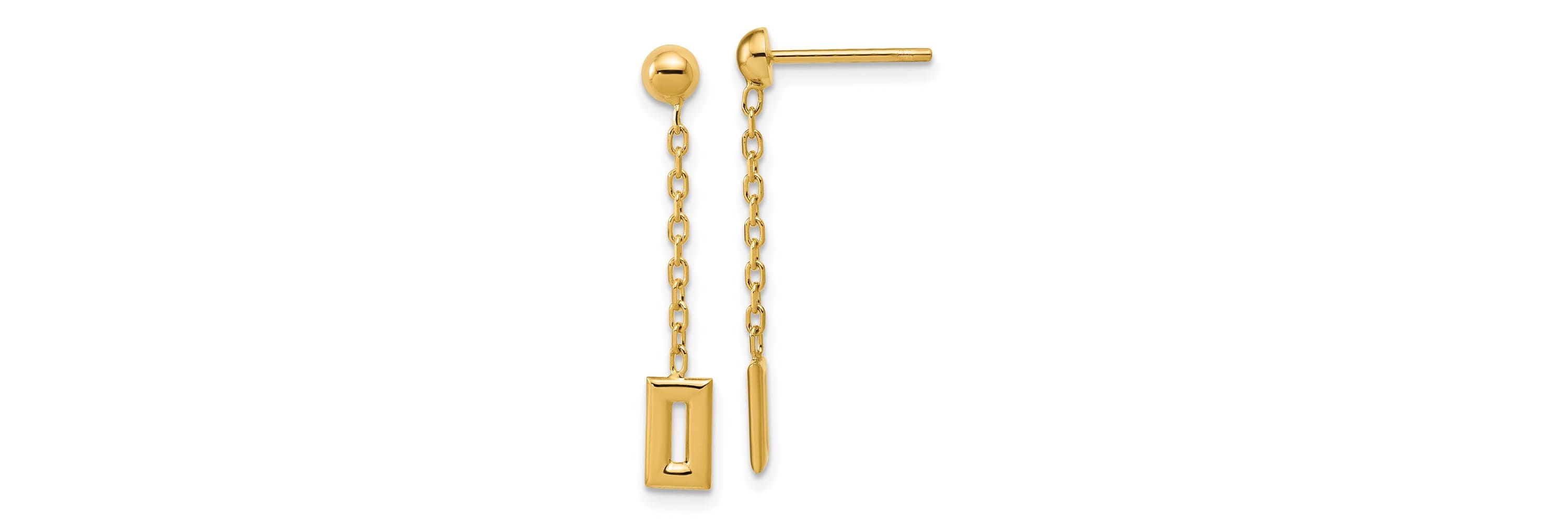 14K Yellow Gold Polished Rectangle Dangle Post Earrings