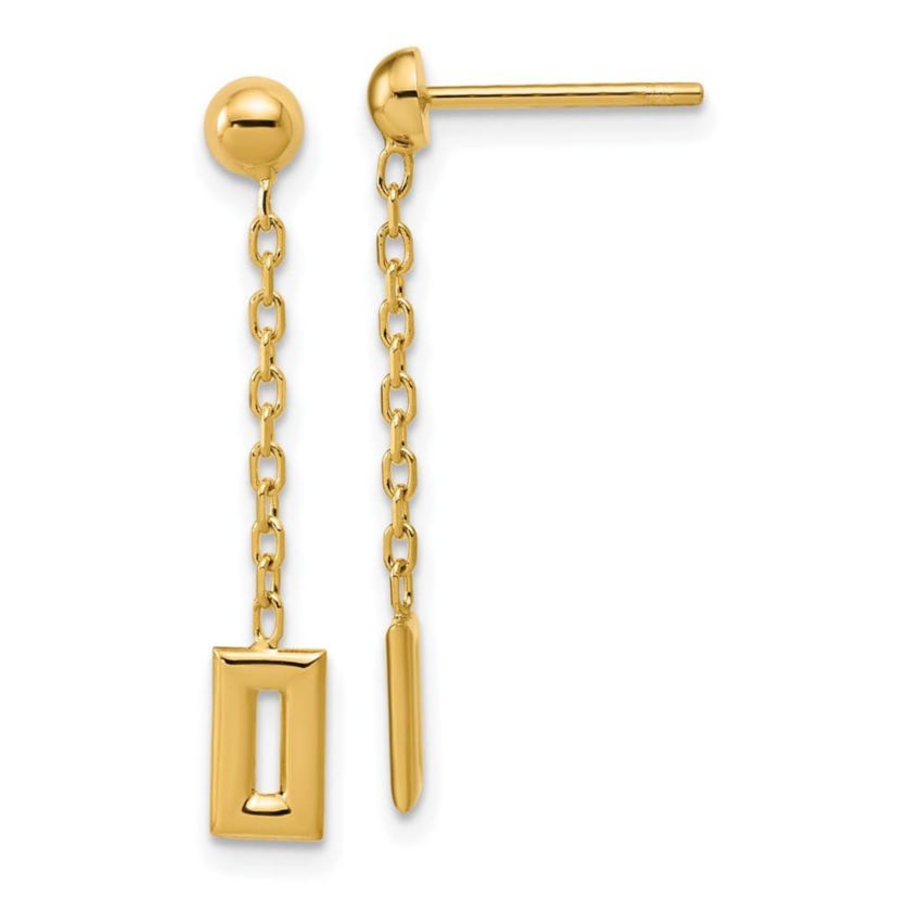 14K Yellow Gold Polished Rectangle Dangle Post Earrings