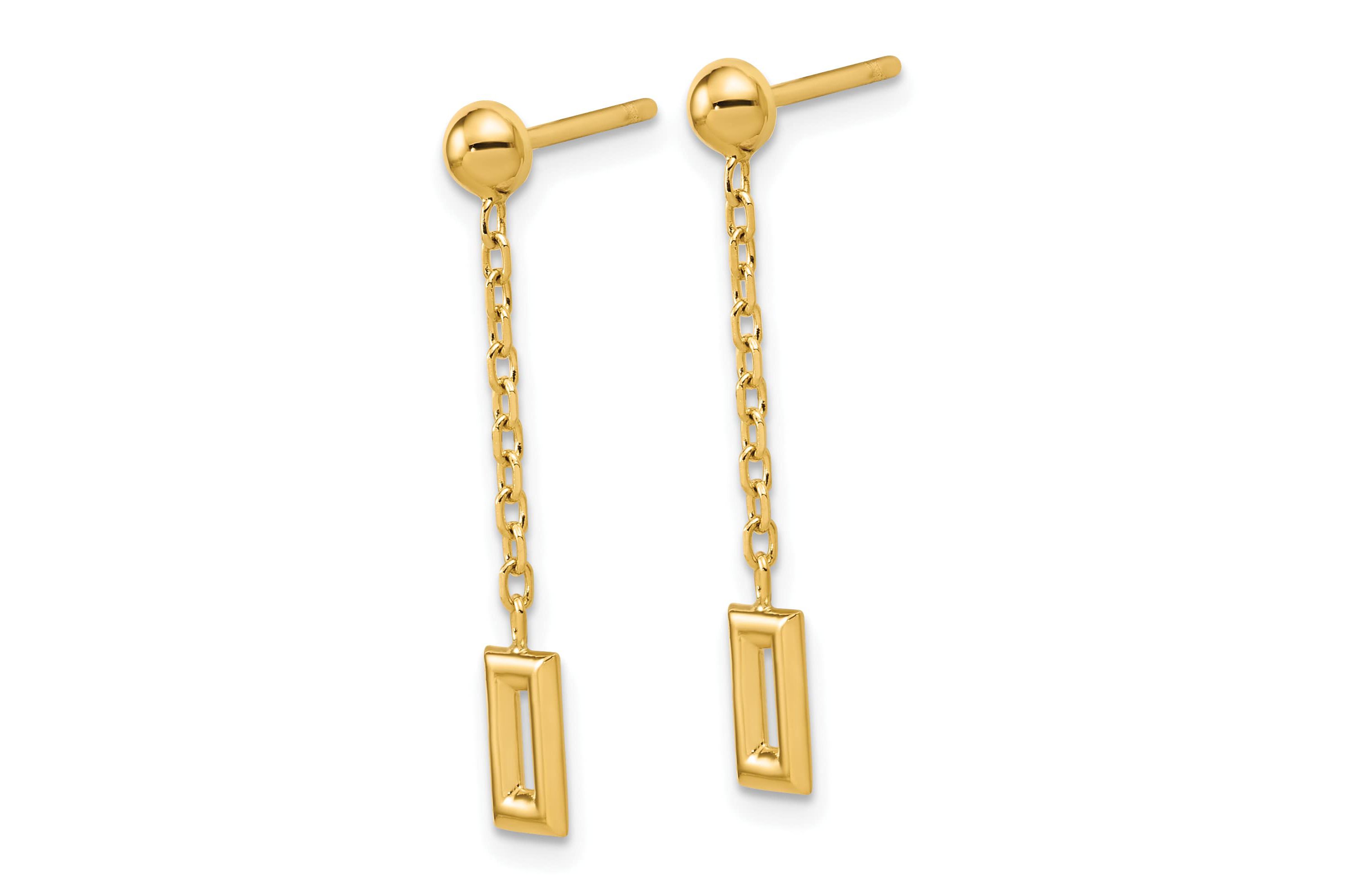 14K Yellow Gold Polished Rectangle Dangle Post Earrings