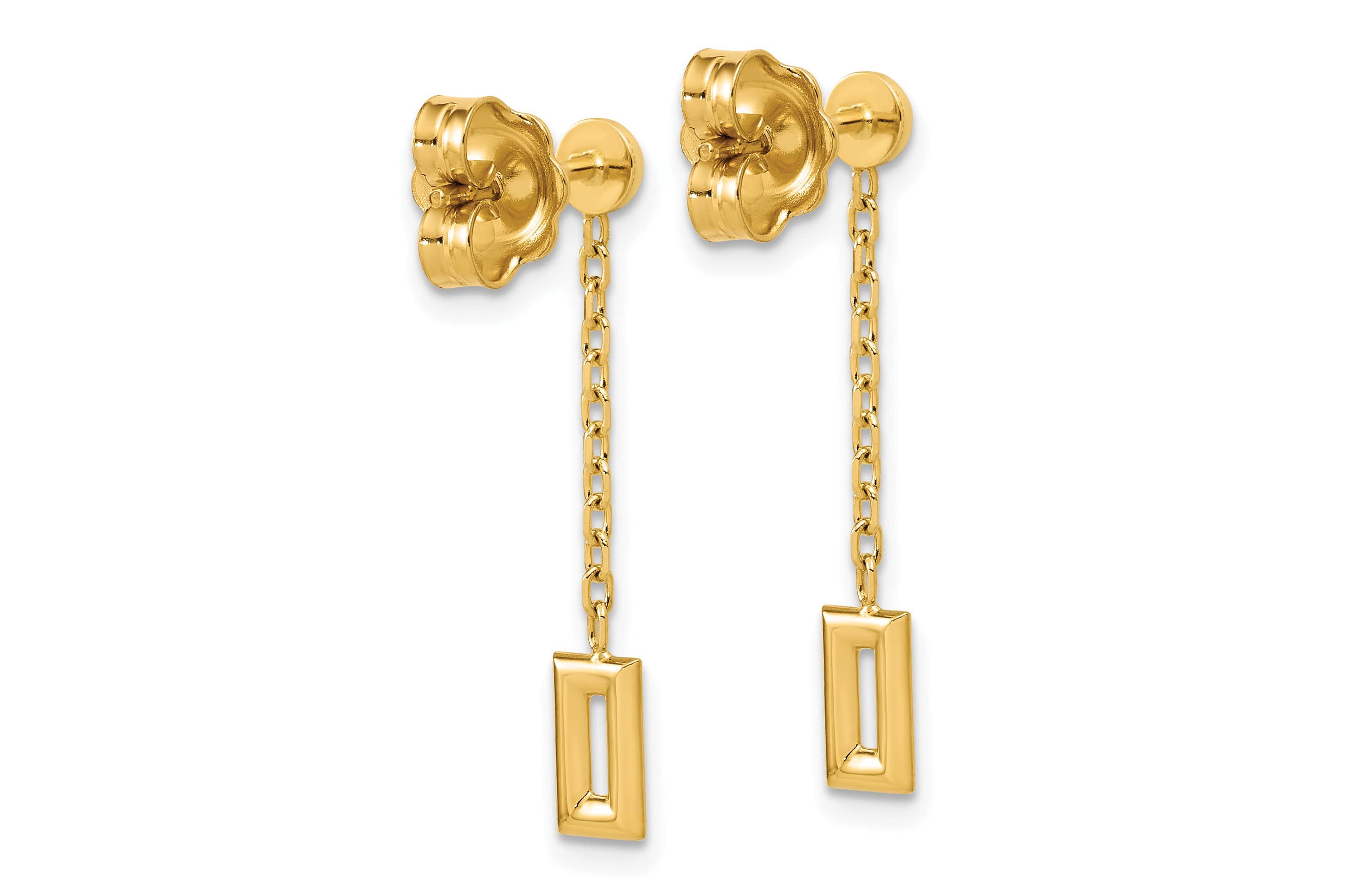 14K Yellow Gold Polished Rectangle Dangle Post Earrings
