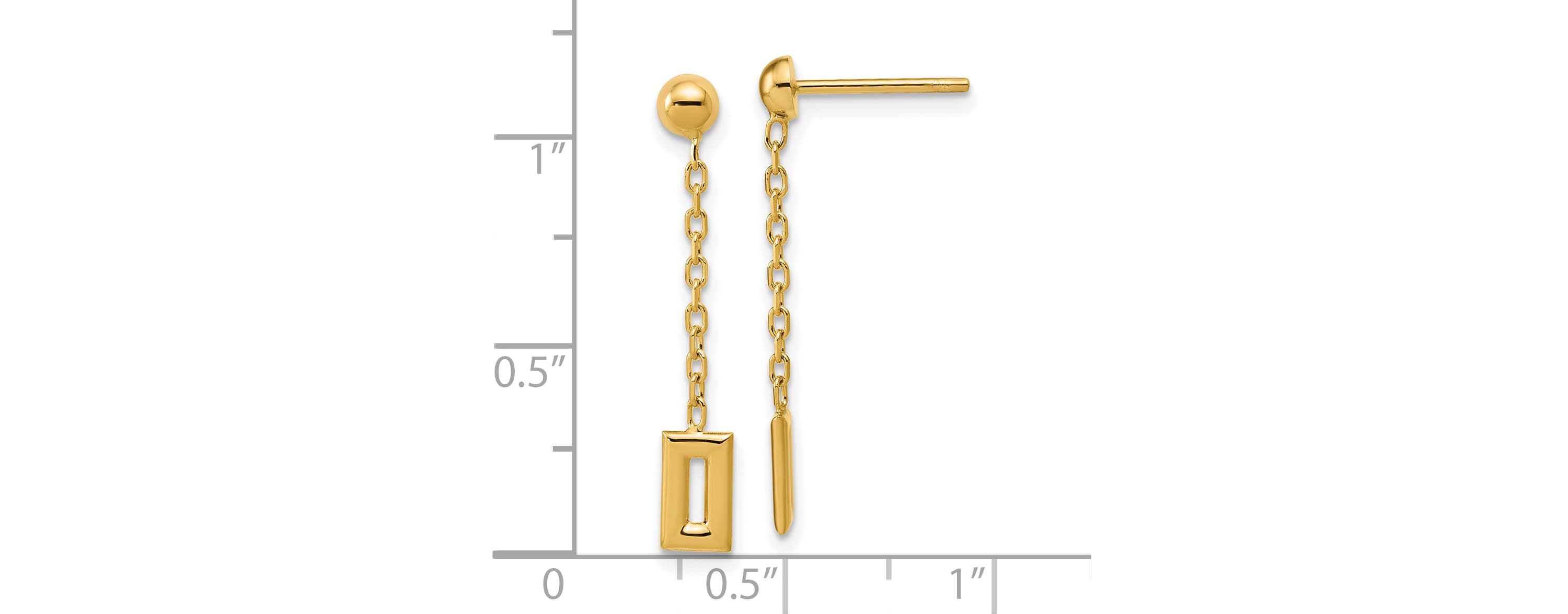 14K Yellow Gold Polished Rectangle Dangle Post Earrings