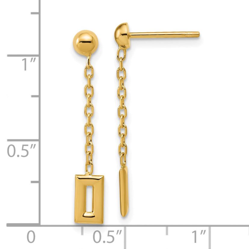 14K Yellow Gold Polished Rectangle Dangle Post Earrings