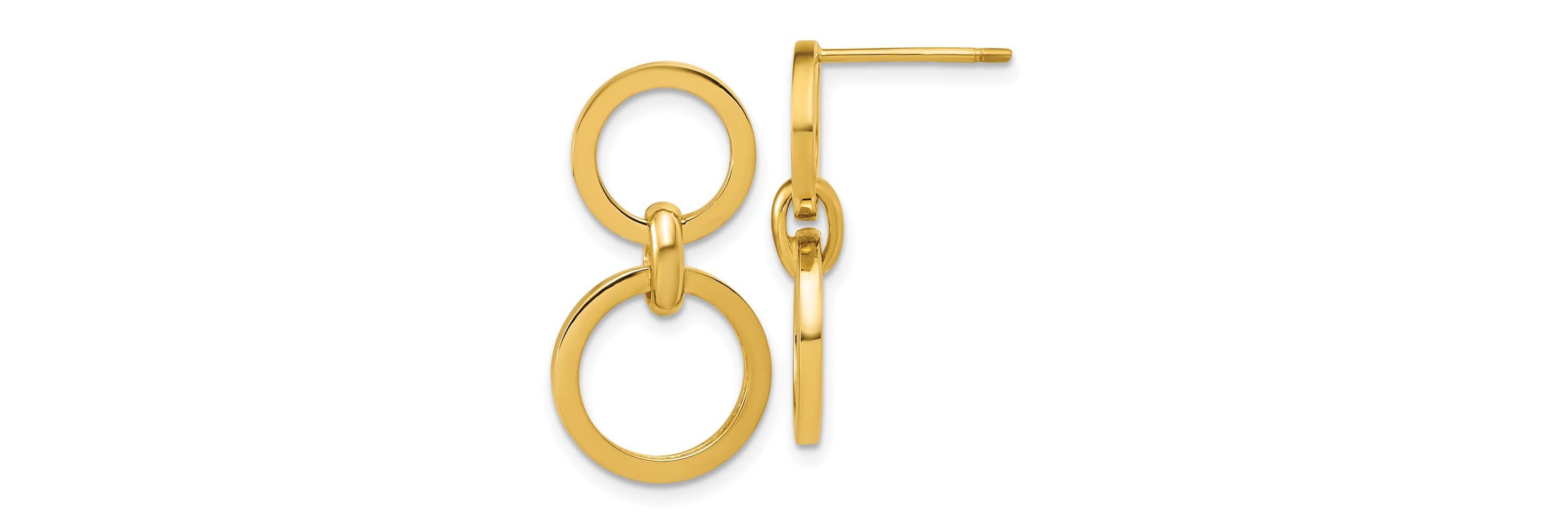14K Yellow Gold Polished Circle Post Dangle Earrings