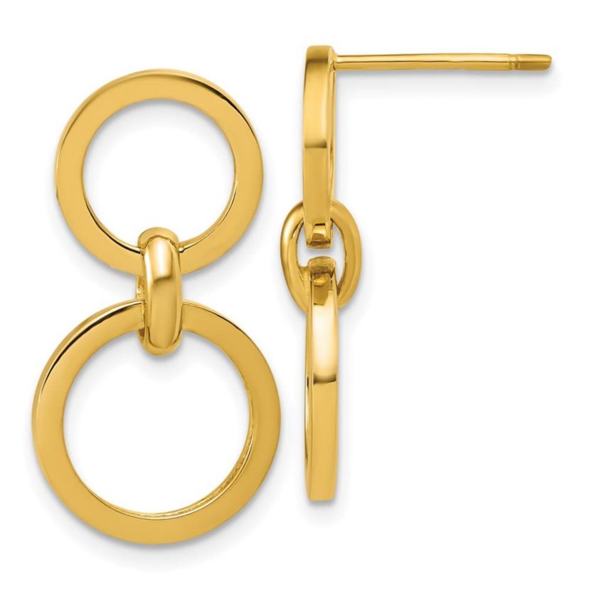 14K Yellow Gold Polished Circle Post Dangle Earrings