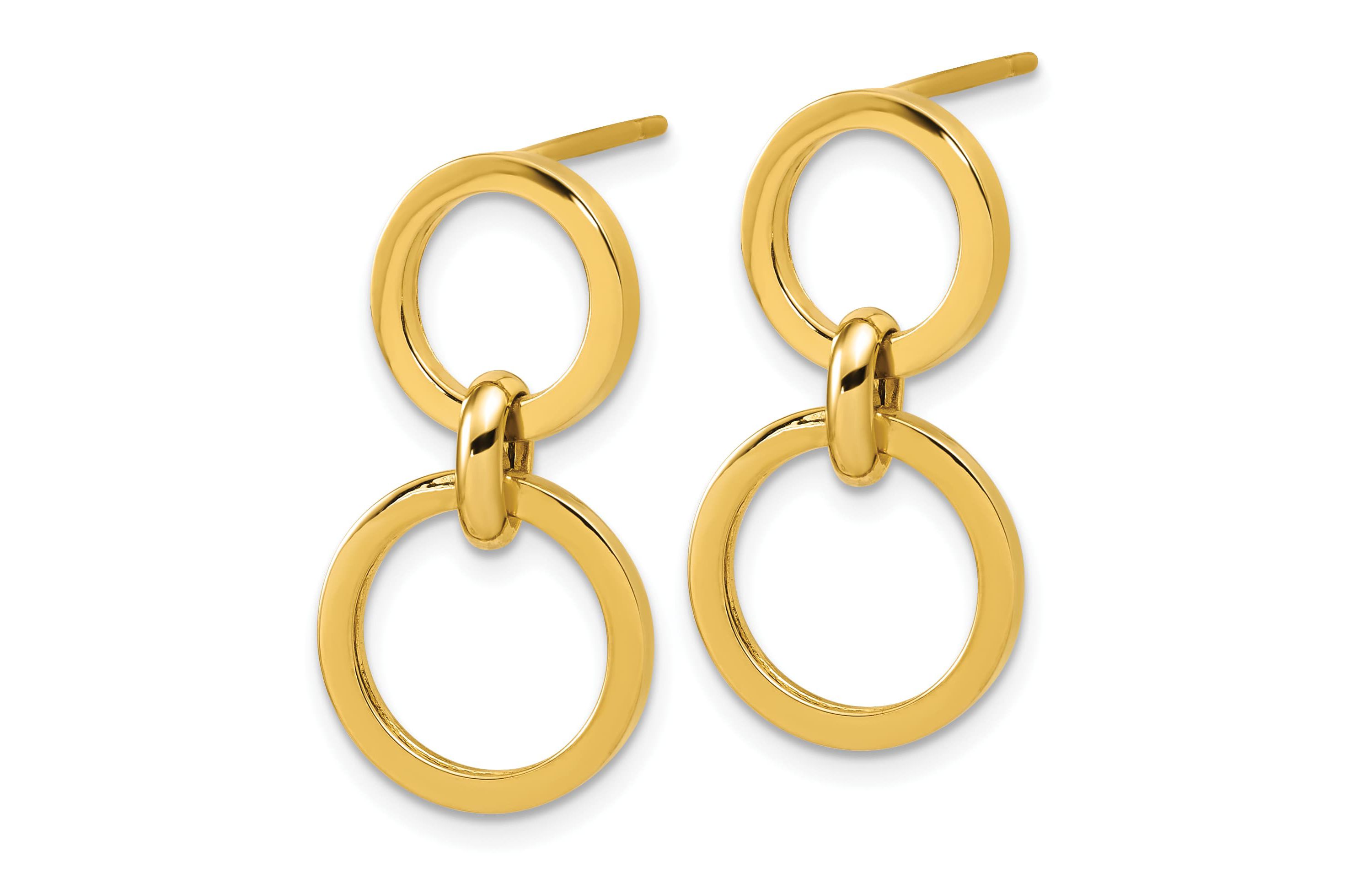14K Yellow Gold Polished Circle Post Dangle Earrings