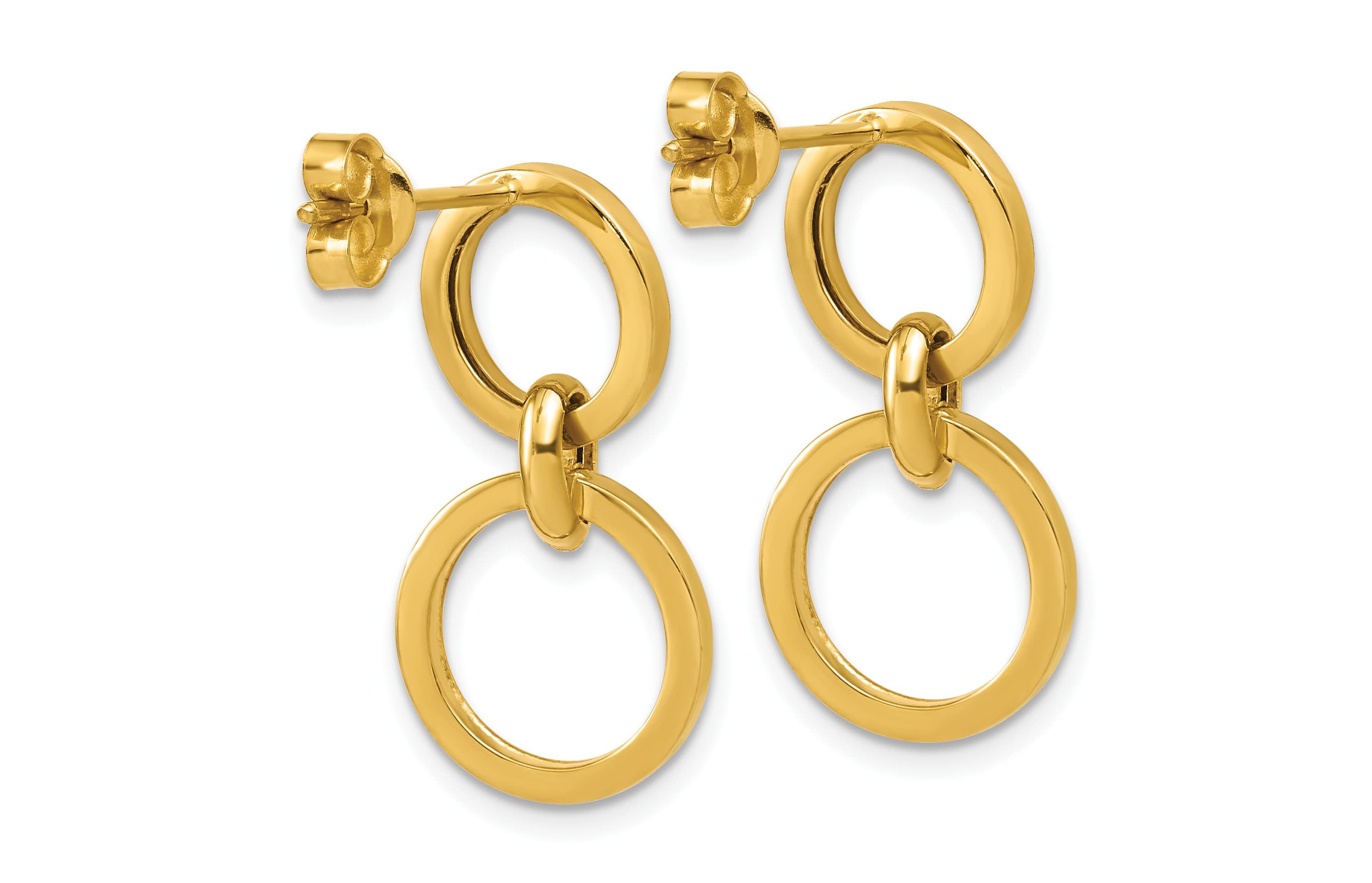 14K Yellow Gold Polished Circle Post Dangle Earrings
