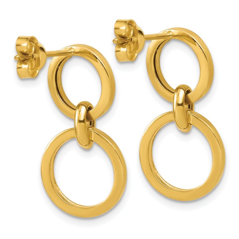 14K Yellow Gold Polished Circle Post Dangle Earrings
