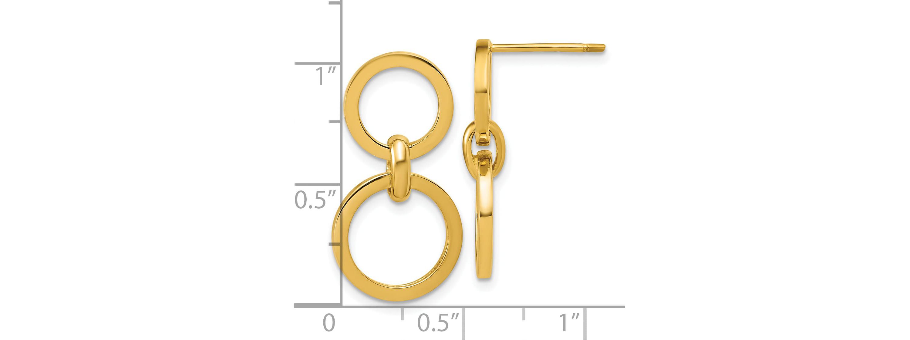 14K Yellow Gold Polished Circle Post Dangle Earrings