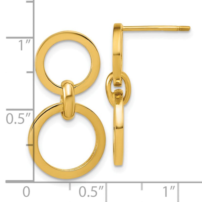 14K Yellow Gold Polished Circle Post Dangle Earrings
