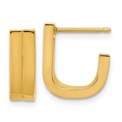 Belk & Co 14K Yellow Gold Grooved J Hoop Post Earrings