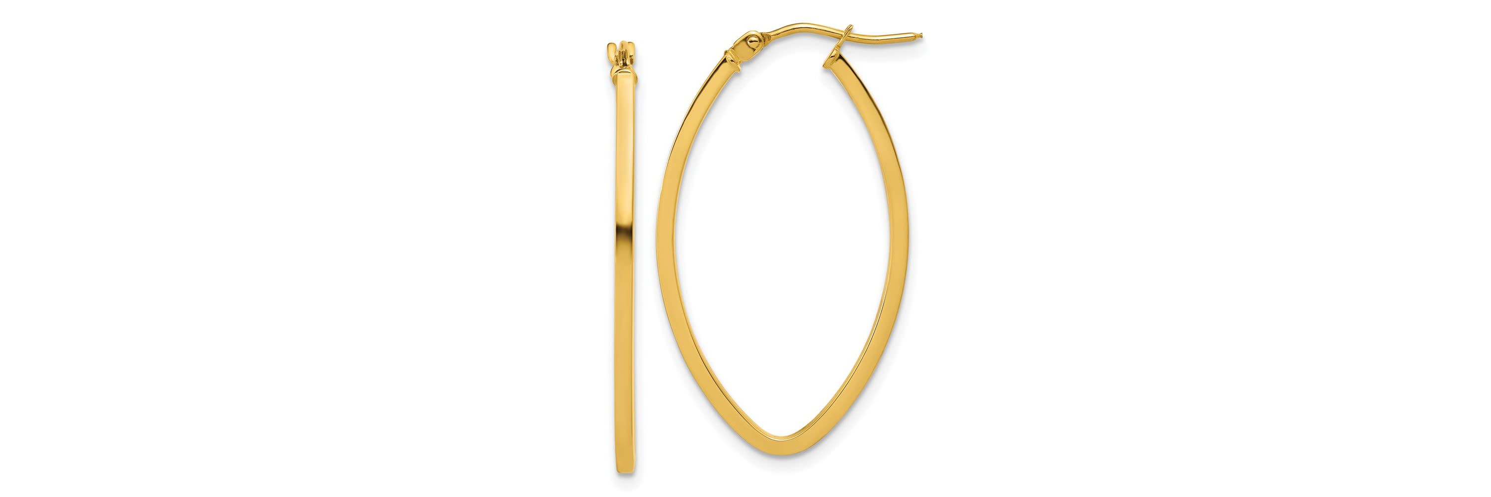 14K Yellow Gold Polished Oval Hoop Earrings