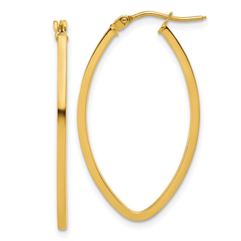 14K Yellow Gold Polished Oval Hoop Earrings