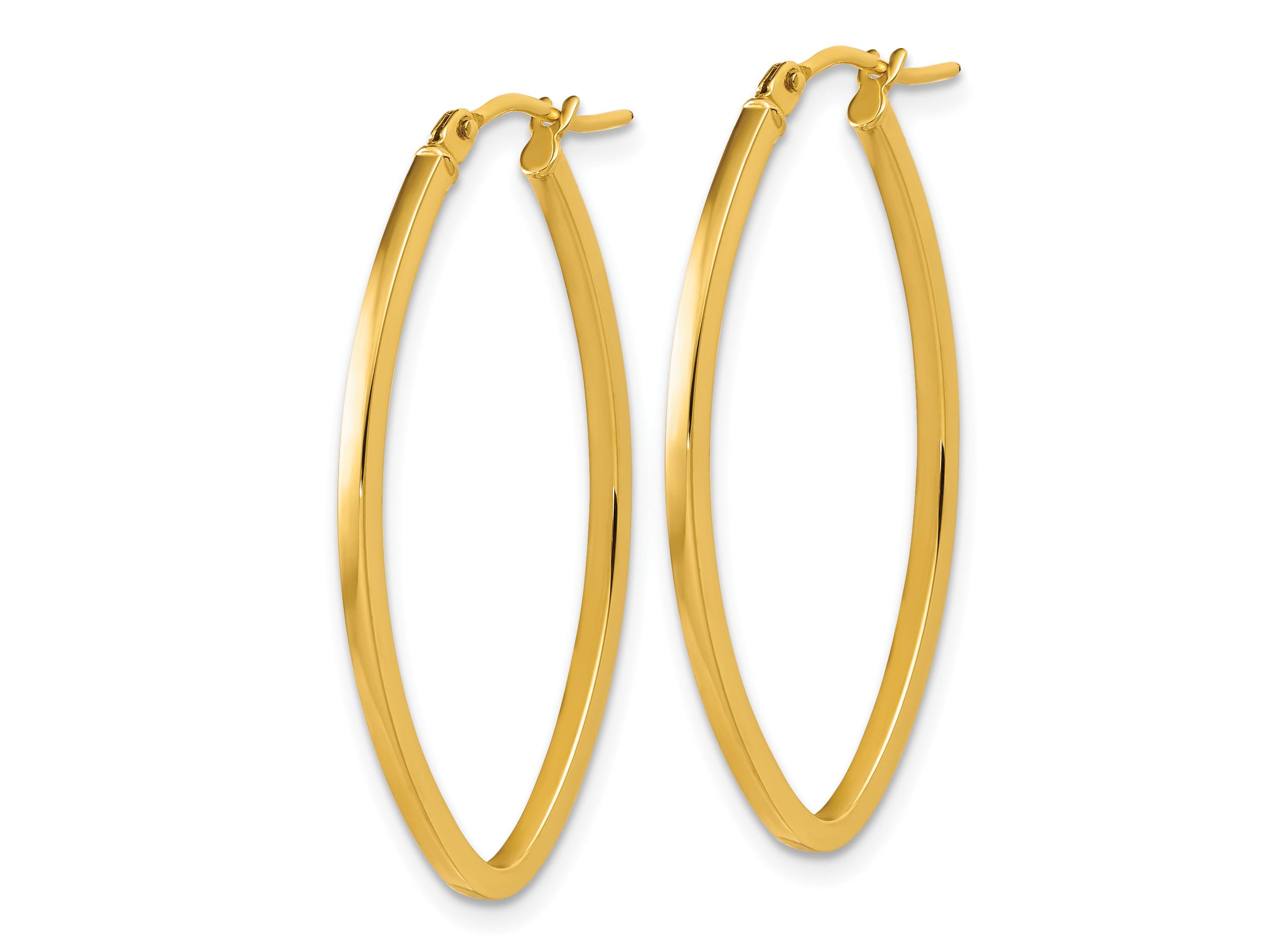 14K Yellow Gold Polished Oval Hoop Earrings