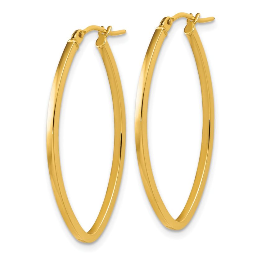 14K Yellow Gold Polished Oval Hoop Earrings