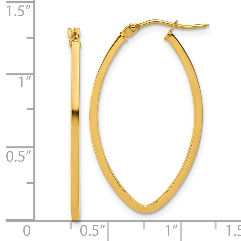 14K Yellow Gold Polished Oval Hoop Earrings