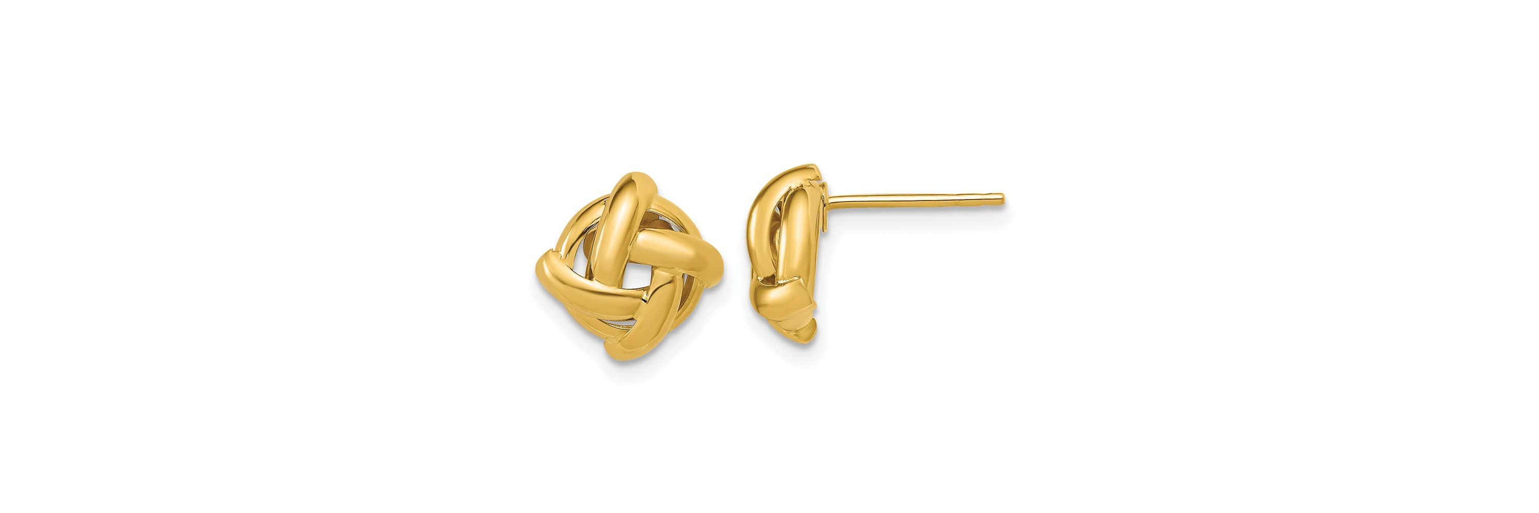 14K Yellow Gold Polished Square Knot Post Earrings