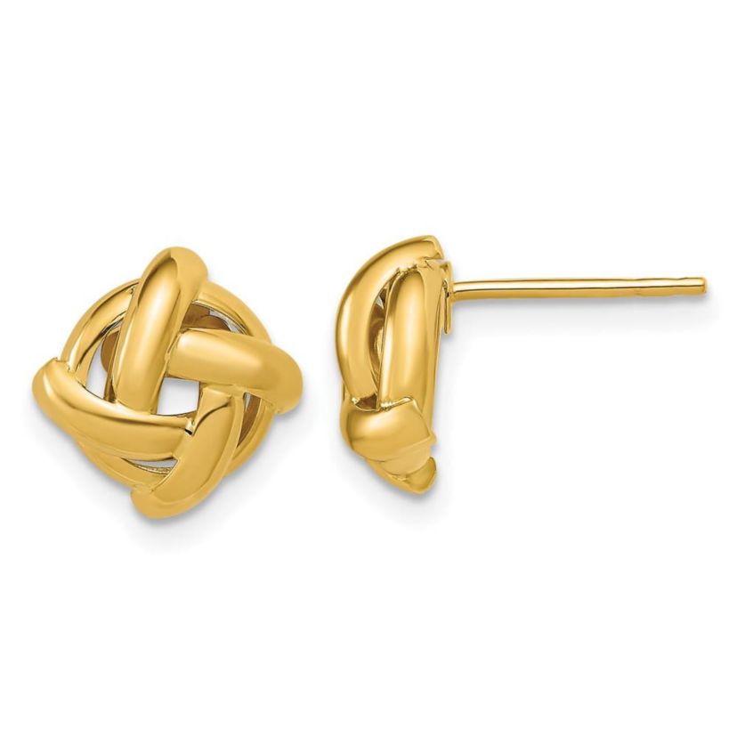 14K Yellow Gold Polished Square Knot Post Earrings