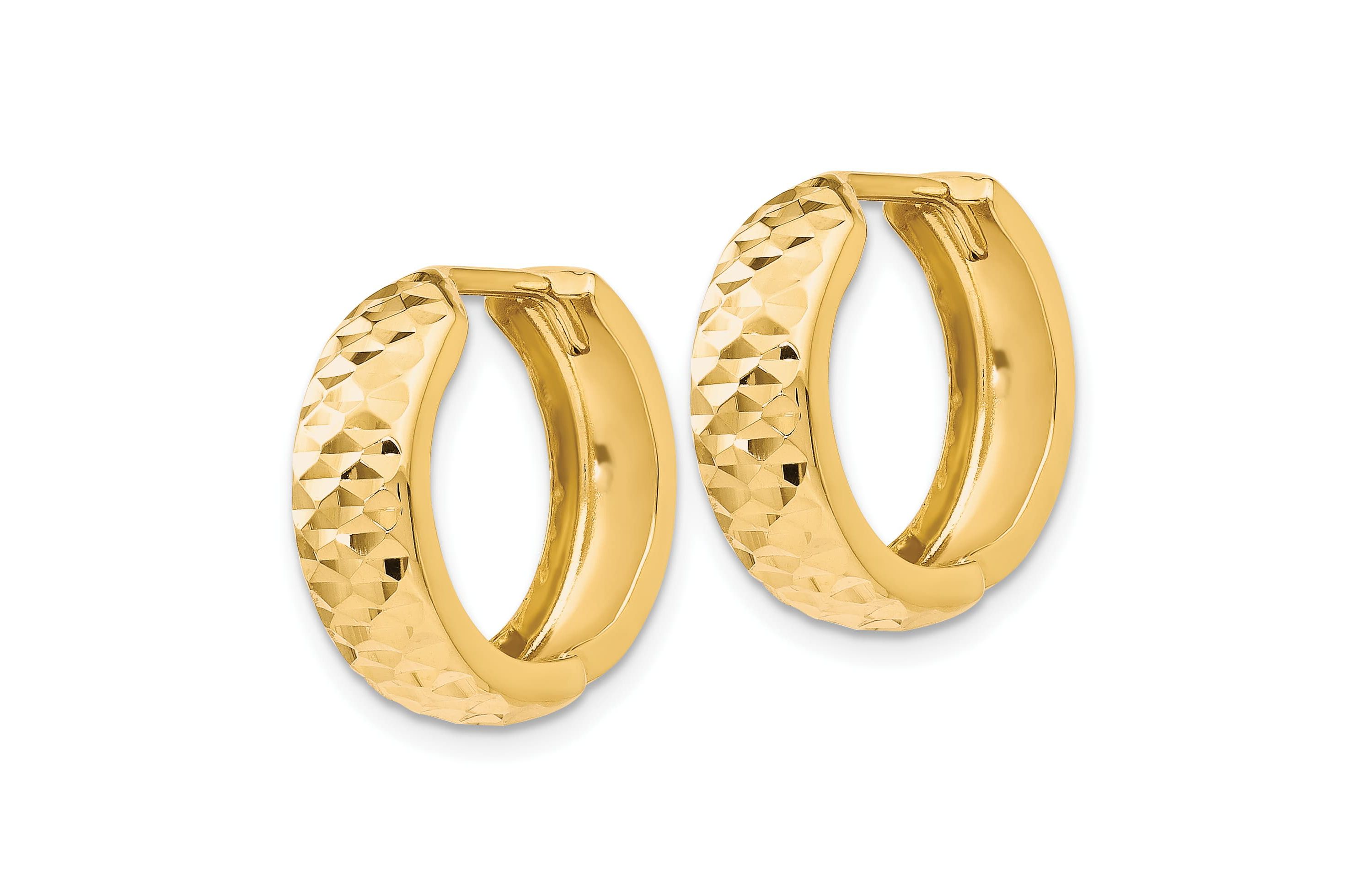 14K Yellow Gold Polished and Diamond-cut Hinged Hoop Earrings