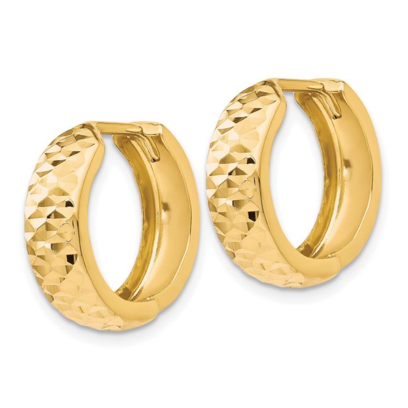 14K Yellow Gold Polished and Diamond-cut Hinged Hoop Earrings