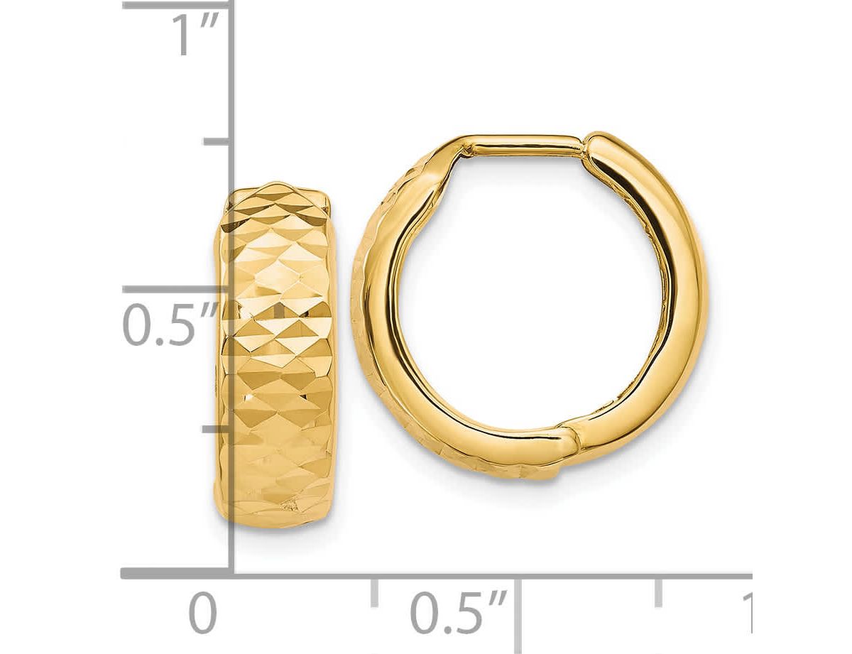 14K Yellow Gold Polished and Diamond-cut Hinged Hoop Earrings