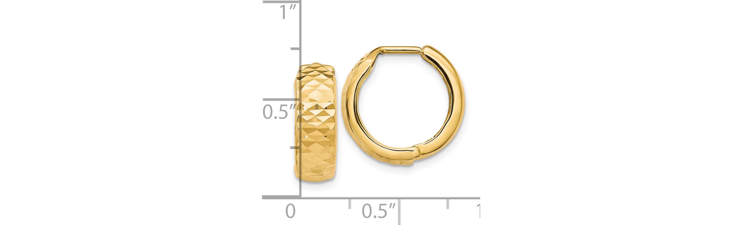 14K Yellow Gold Polished and Diamond-cut Hinged Hoop Earrings