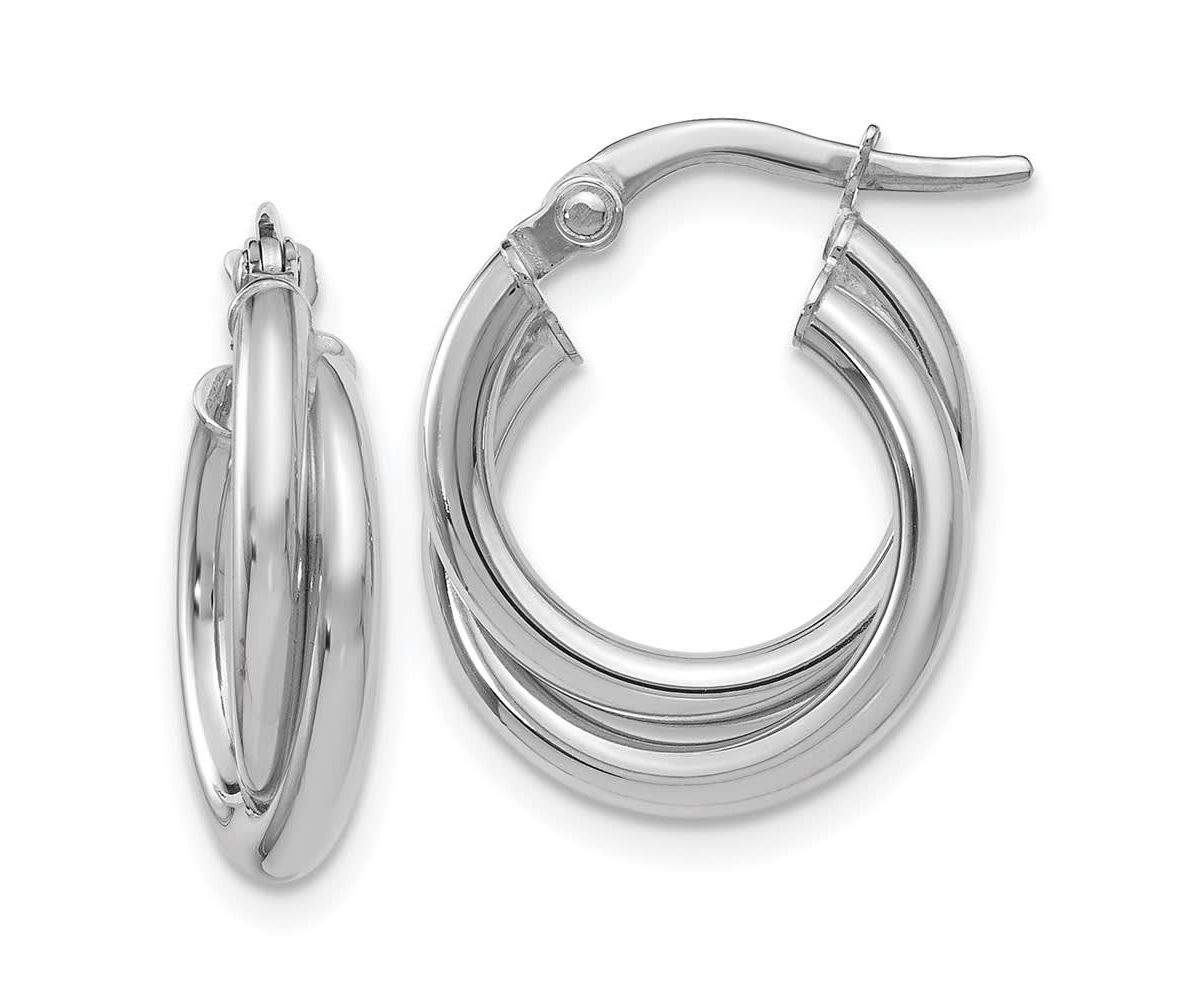 14K White Gold Polished Twisted Double Hoop Earrings