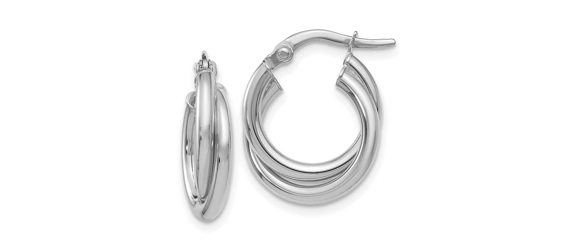 14K White Gold Polished Twisted Double Hoop Earrings