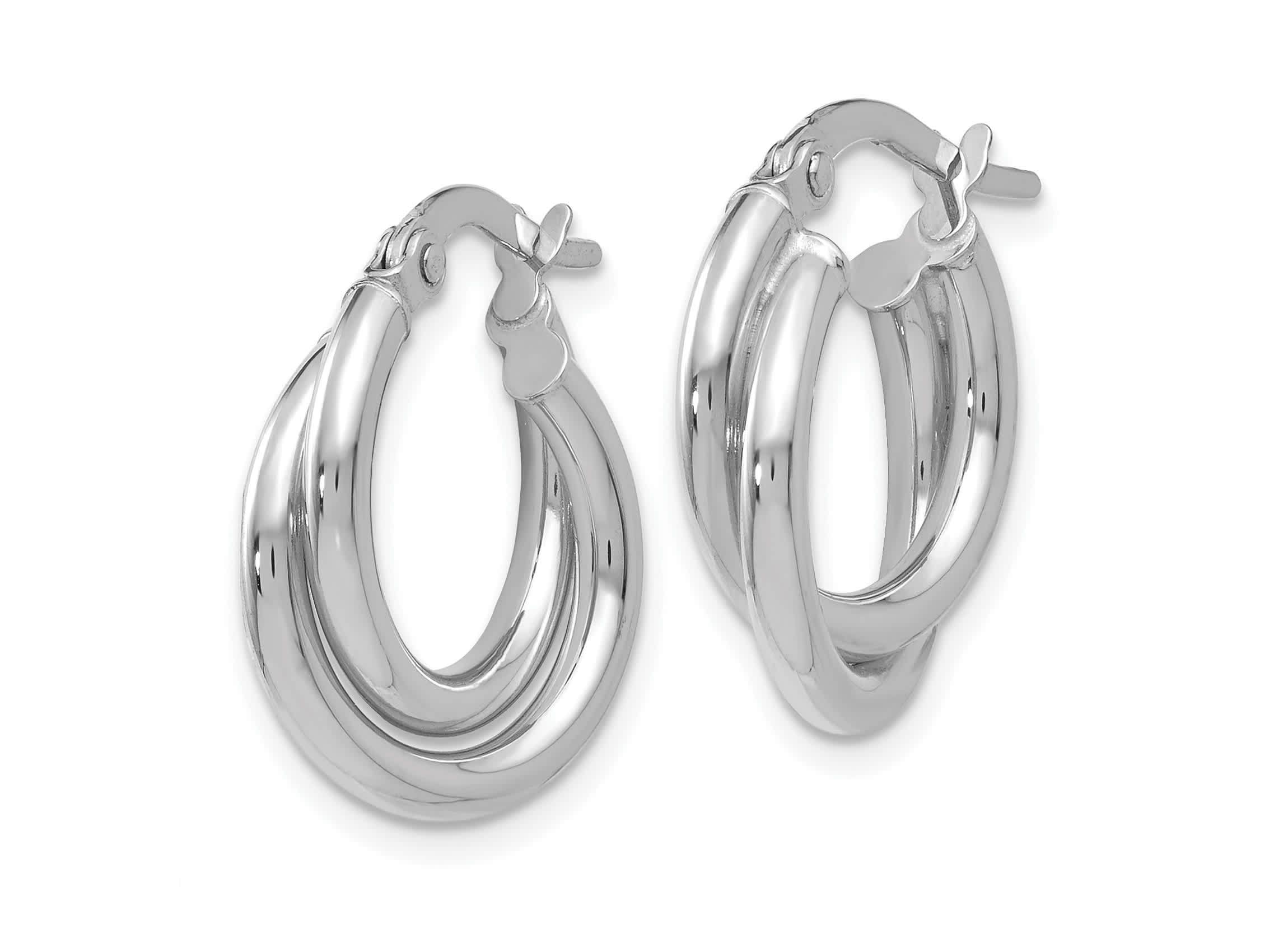 14K White Gold Polished Twisted Double Hoop Earrings