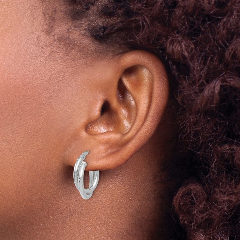 14K White Gold Polished Twisted Double Hoop Earrings