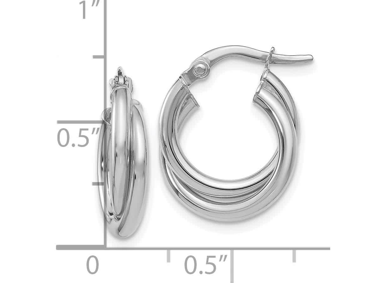 14K White Gold Polished Twisted Double Hoop Earrings