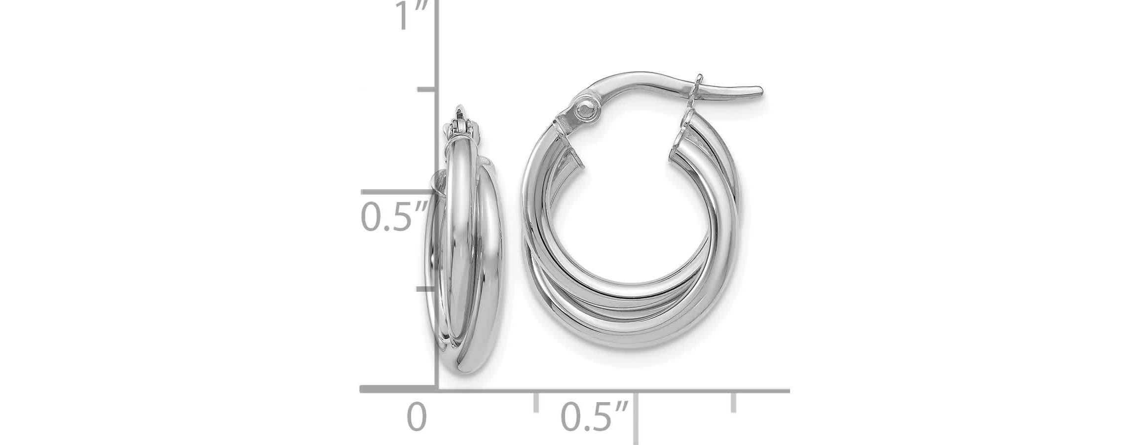 14K White Gold Polished Twisted Double Hoop Earrings