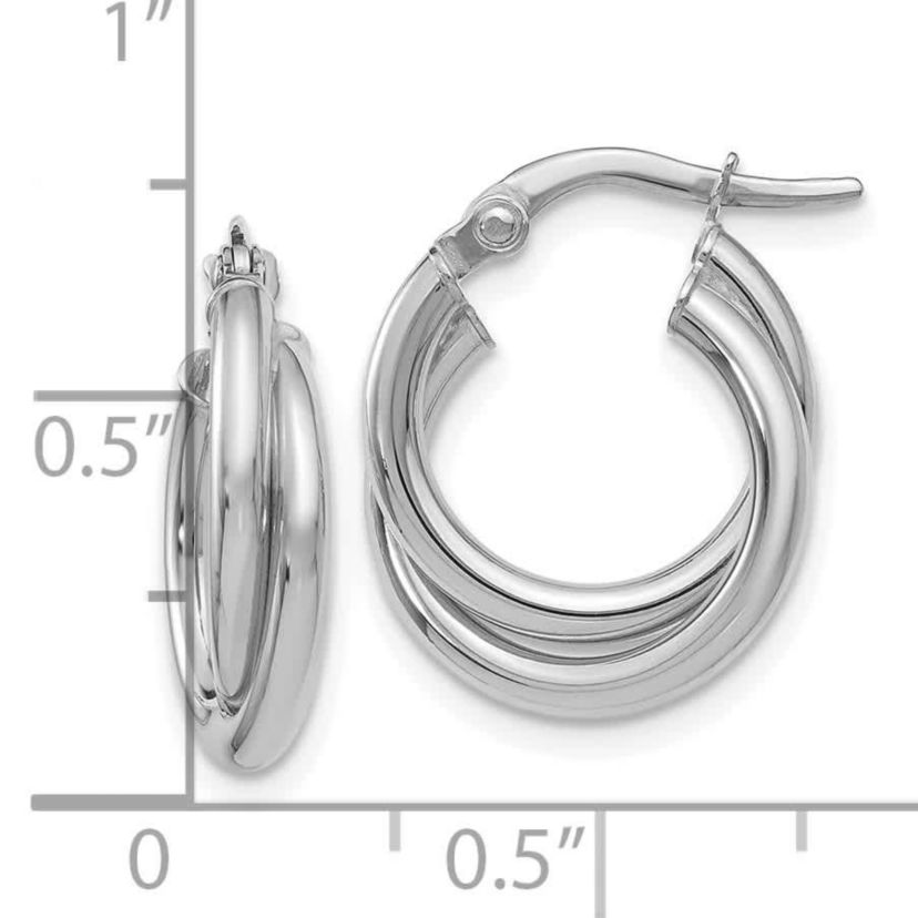 14K White Gold Polished Twisted Double Hoop Earrings