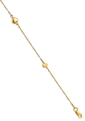 14K Yellow Gold Polished Heart with 1-Inch Extender Anklet
