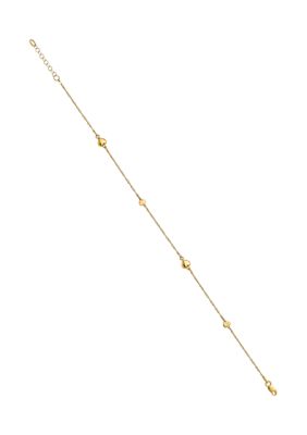 14K Yellow Gold Polished Heart with 1-Inch Extender Anklet