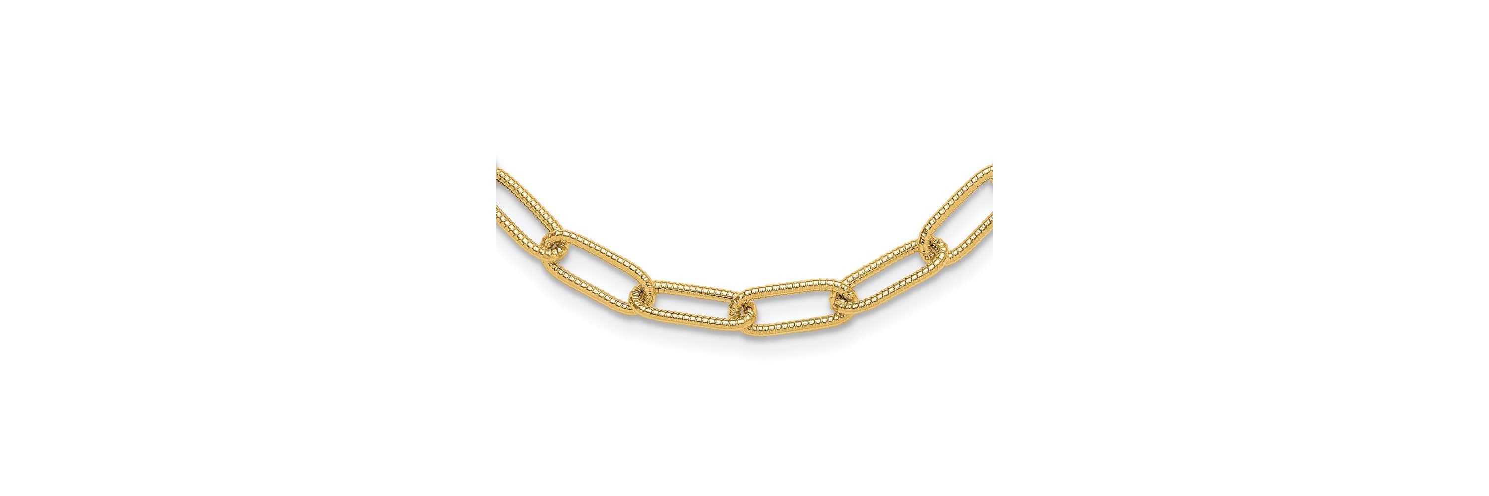 14K Yellow Gold Polished Textured Oval Link Necklace