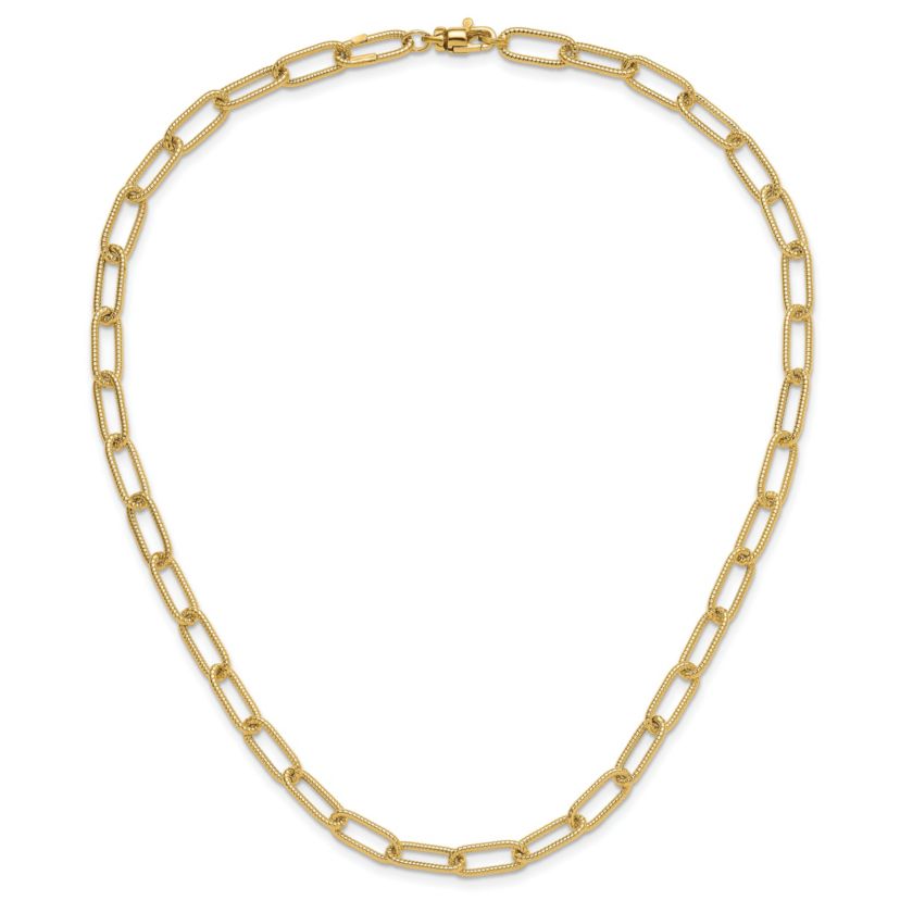 14K Yellow Gold Polished Textured Oval Link Necklace
