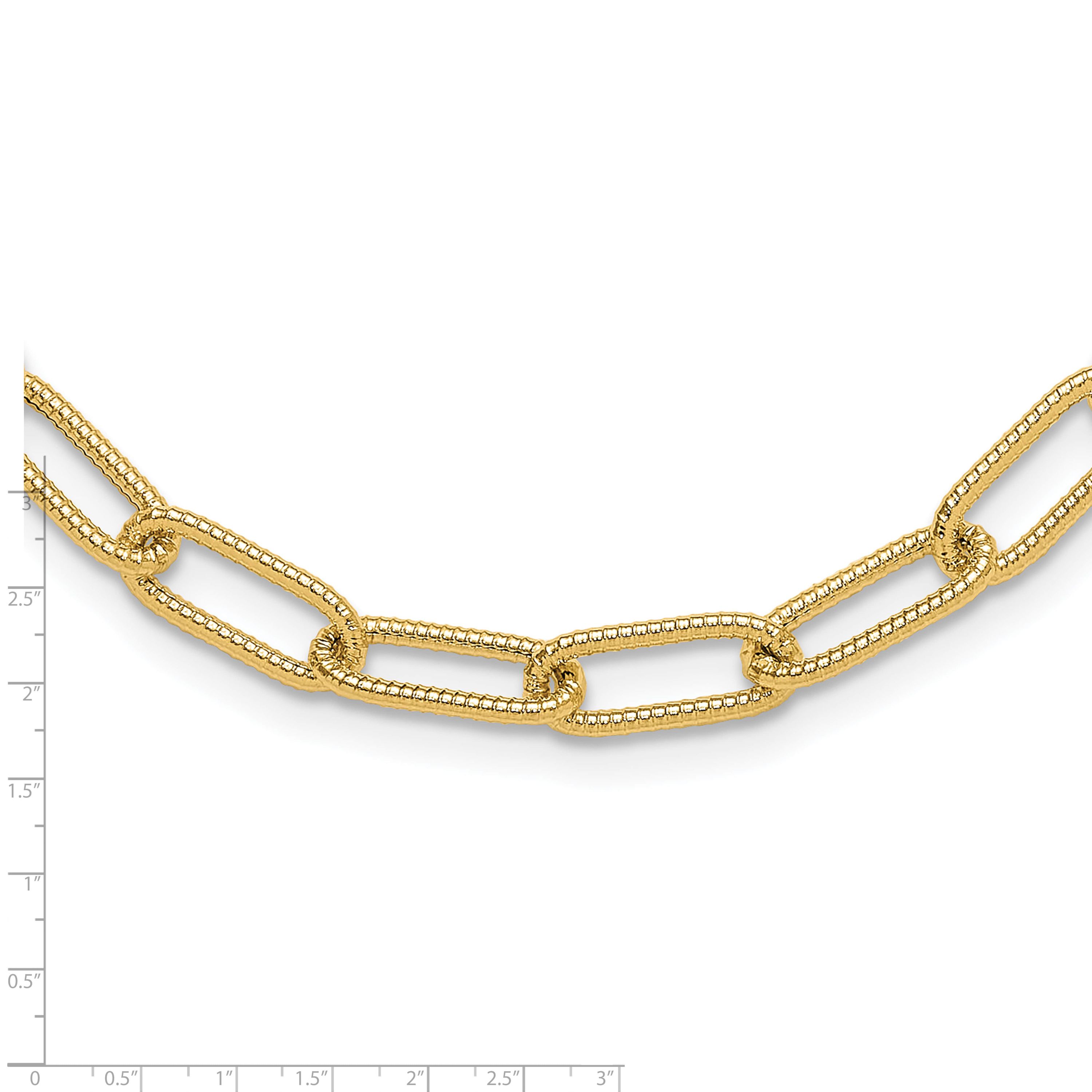 14K Yellow Gold Polished Textured Oval Link Necklace