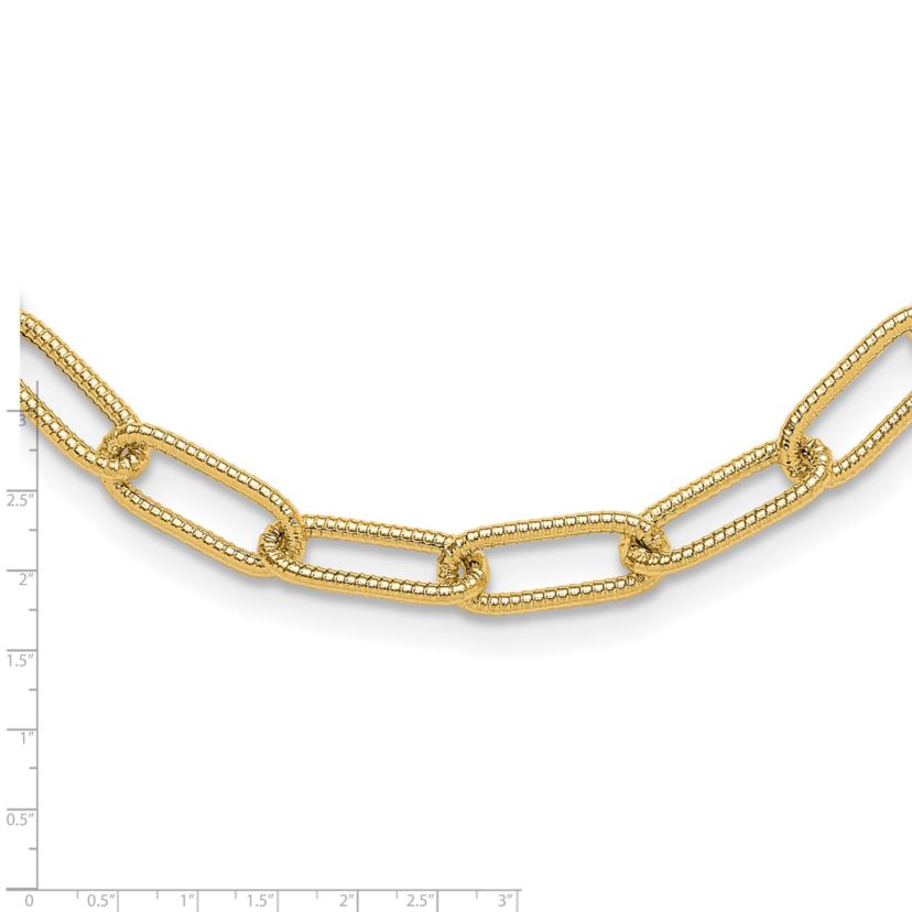 14K Yellow Gold Polished Textured Oval Link Necklace