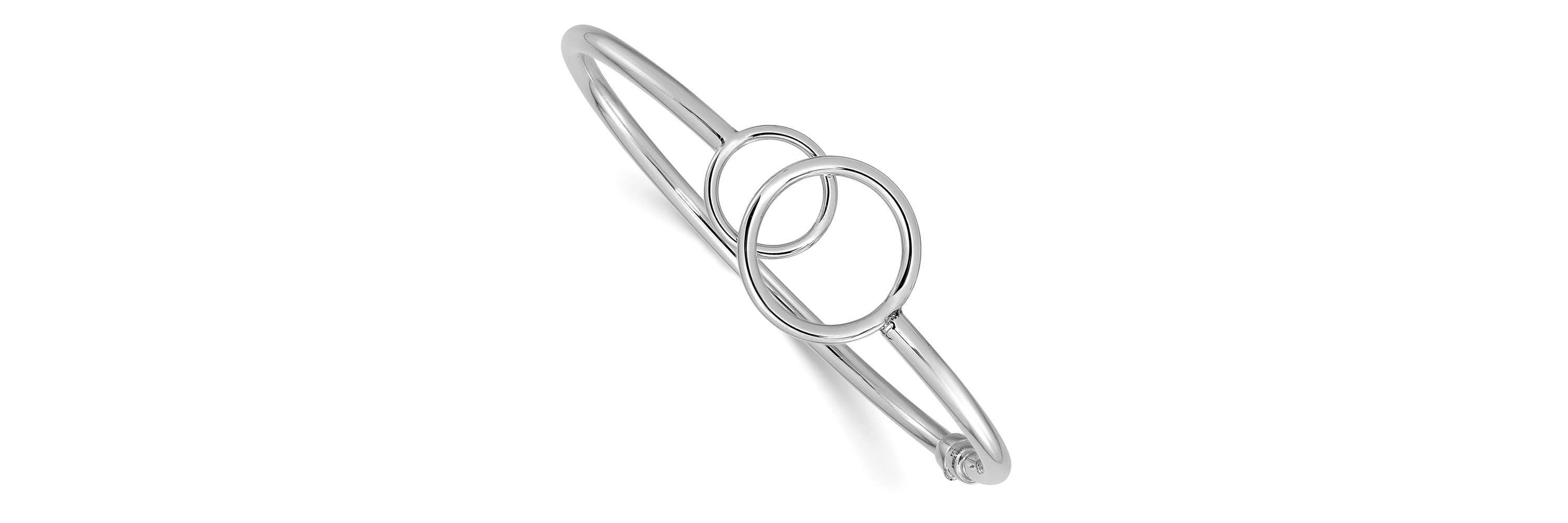 14K White Gold Polished Double Circled Hinged Bangle