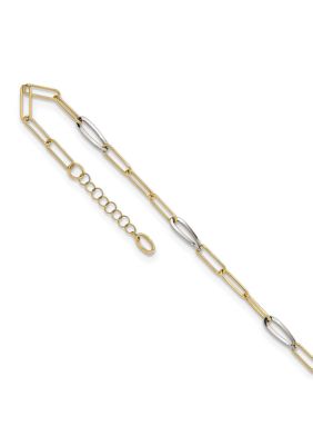 Belk & Co 14K Two-tone Fancy Link with 1-inch Extension Anklet, Yellow