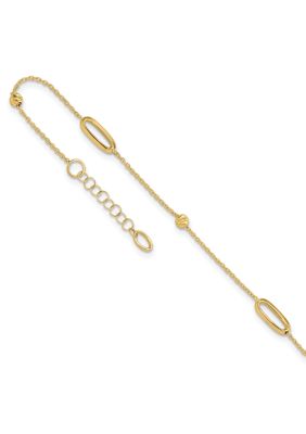 Belk & Co 14K Yellow Gold Polished Diamond-cut Beads with 1-inch Extension Anklet