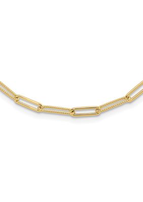 Belk & Co 14K Yellow Gold Polished and Textured Paperclip Link Necklace