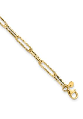 Belk & Co 14K Yellow Gold Polished and Textured Paperclip Link Bracelet