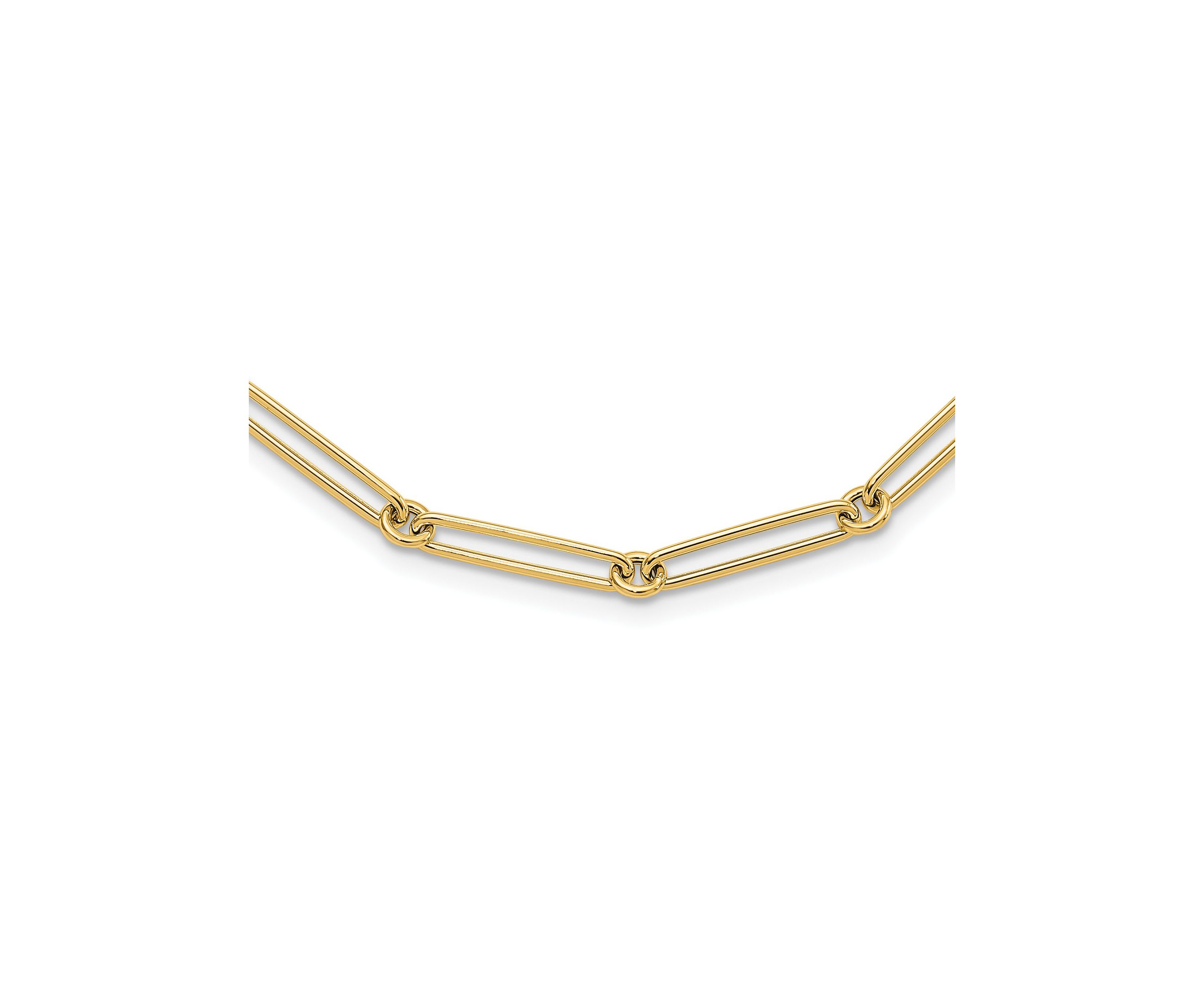 14K Yellow Gold Polished Hollow Paperclip Link Necklace