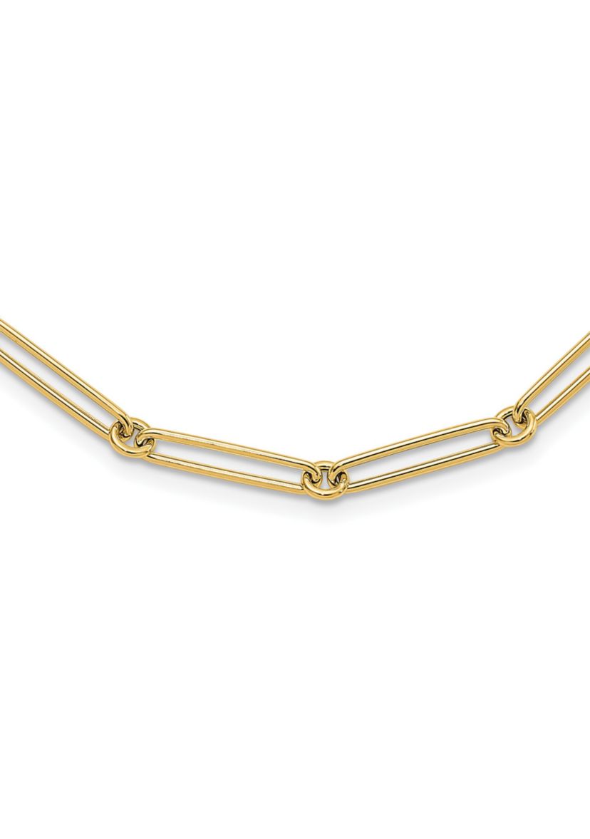 14K Yellow Gold Polished Hollow Paperclip Link Necklace