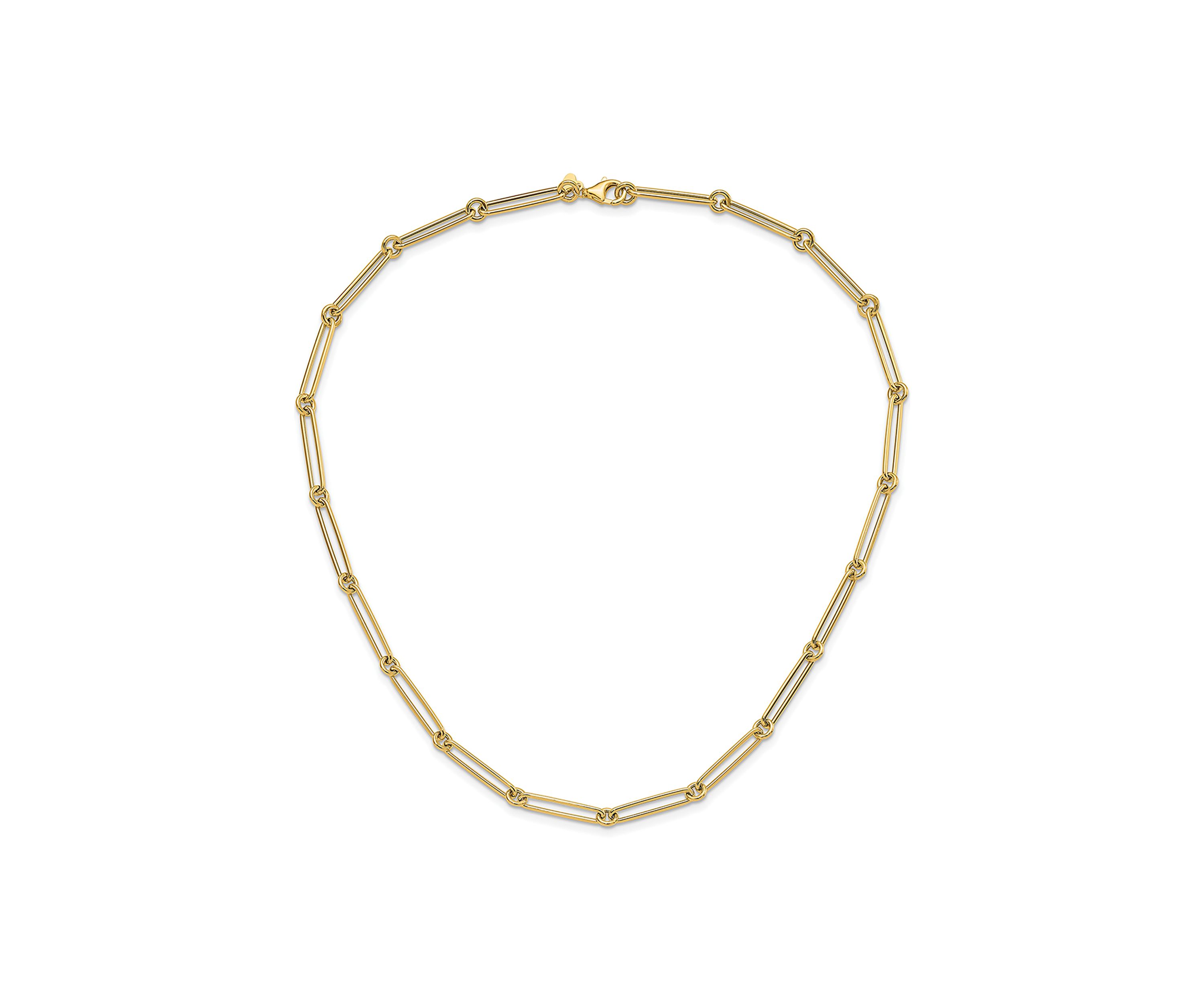 14K Yellow Gold Polished Hollow Paperclip Link Necklace