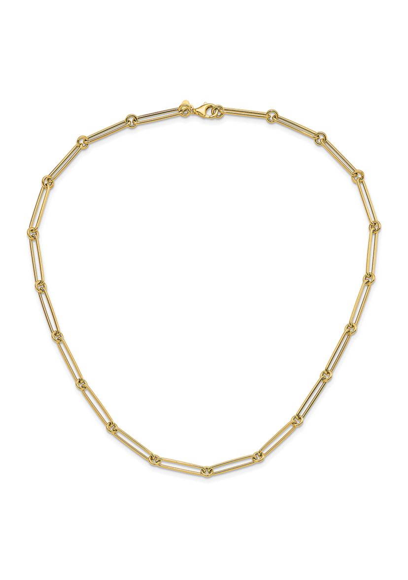14K Yellow Gold Polished Hollow Paperclip Link Necklace