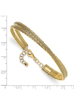 14K Yellow Gold Diamond-cut and Textured with Safety Chain Bangle