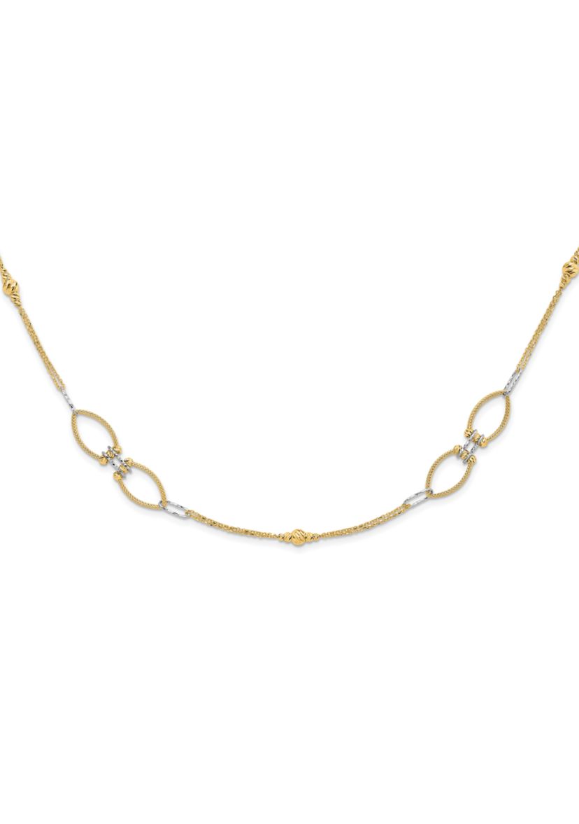 14K Two Tone Diamond Cut Beads Fancy Link with 1 Inch Extension Necklace